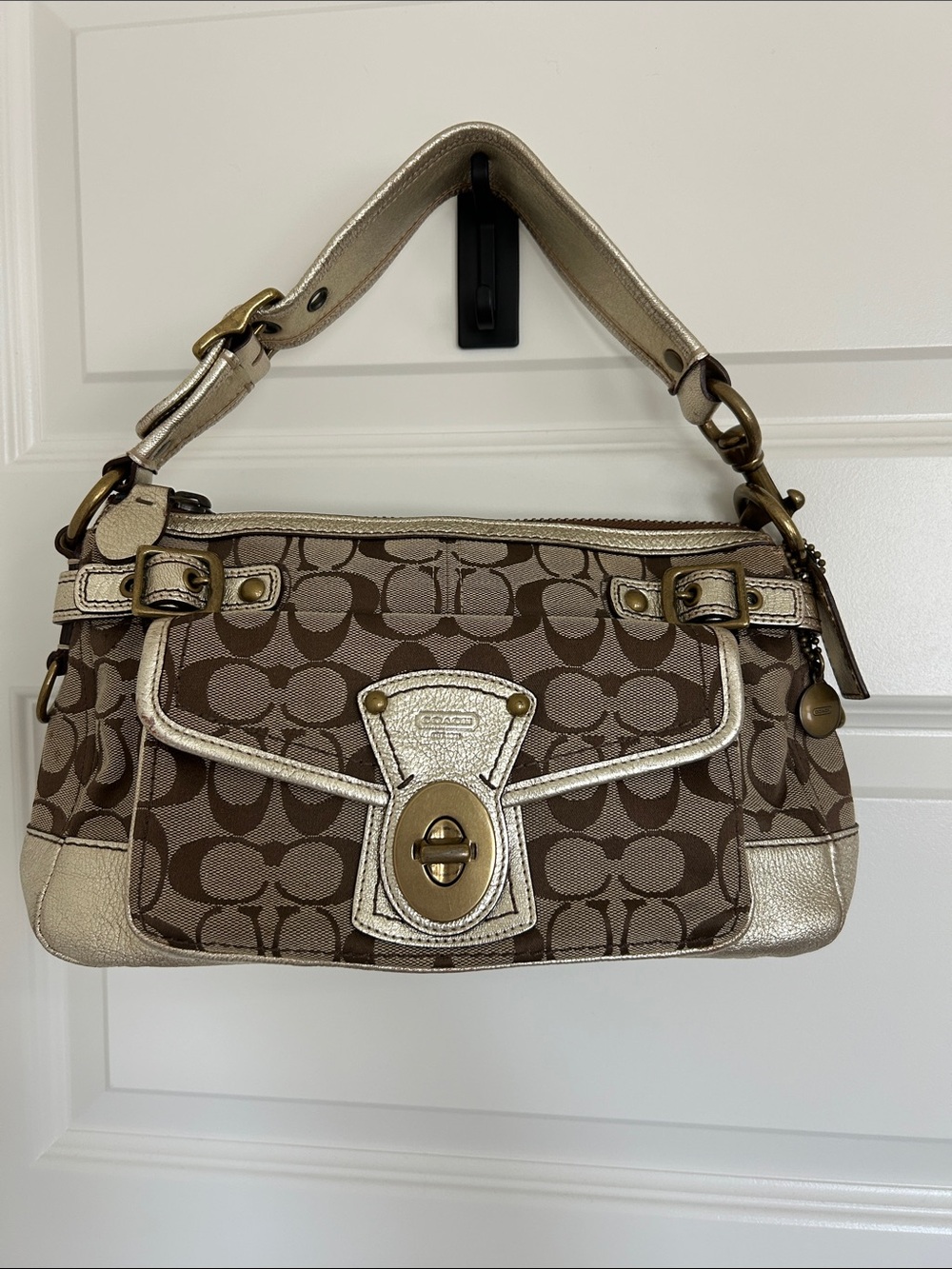 2000’s Coach Legacy Turnlock Signature Vintage Y2K Shoulder Bag with Gold Trim